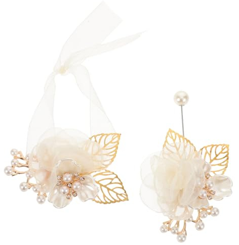 VOSAREA 2 pièces Corsage Poignet Mariage Bracelet Fleurs Artificielles Roses Légères Confortables pour Mariée Cérémonie Traditionnelle et Moderne