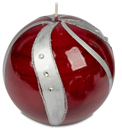 Runde Kerze in Kugelform – Rot oder Grün – verschiedene Größen & Designs – elegante Deko-Kerze (Welle, Rot, 10cm)