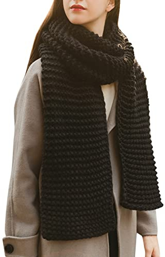 Kwatieh Damen Schal Schwarz Winter Winter Schal Lang Gestrickt Warm Weich Elastisch Leicht Damen Herren Kalt Jahreszeit Accessoires Strickware Einfarbig