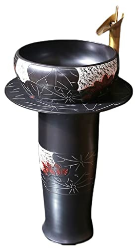 Waschbecken Für Waschküche Standwaschbecken Lotus Outdoor Vanity Vintage Vertikales Keramikwaschbecken Schwarz mit Wasserhahn Freistehende Waschbecken Für Den Außenbereich