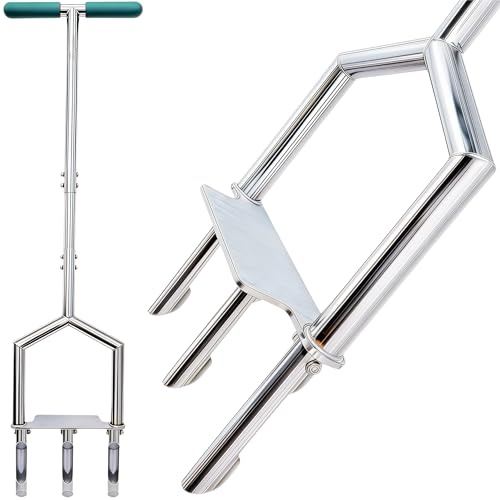 Manual Lawn Aerator Tool with Enlarged Foot Plate, Stainless Steel Core Aerator Lawn Tool with 3 Replaceable Hollow Tines, 37-43in Adjustable Grass Aerator Tool for Lawn, Manual Yard Aerator-Green