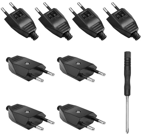 8 Pièces Fiche Électrique Male Plat, Prise Electrique Renforcée 250V 2.5A, Matériau PP et Cuivre, Fiche Prise Electrique, d'Alimentation Domestique Décorative à Encastrer ou à Remplacer, Noir