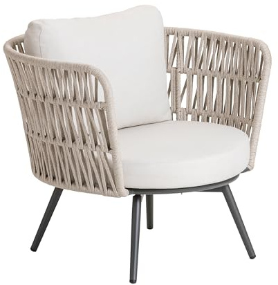 Dehner Gartensessel Cassis, Drehsessel mit Polster, Sitzhöhe 42 cm, Sitzfläche 74 x 74 cm, Aluminium/Olefin/Baumwolle, beige/anthrazit