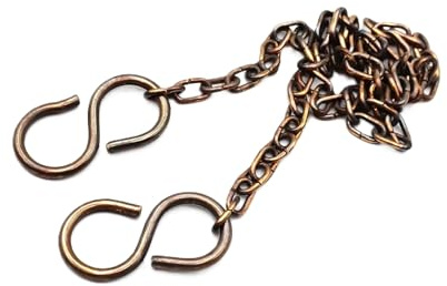 Solid Brass S Hooks and 500mm of Plated Chain 6kgs max Load - Choice of Finishes (Antique Brass)