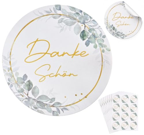 120 Stück Danke Aufkleber 4cm Dankeschön Aufkleber mit Eukalyptus Design | Runde Dankeschön Etiketten Selbstklebend, Thank You Sticker Geschenkaufkleber für Kommunion Konfirmation Taufe Geschenktüten