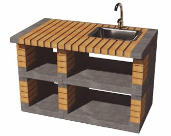 MOVELAR - Módulo de caballete lateral Pan America con lavabo y grifo para Barbacoa de Obra Prefabricada (Gris, naranja - 120 x 70 x 70 cm) - Uso en Exteriores