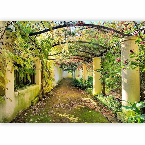 Papier peint murando panoramique moderne 400x280 cm - Revêtement mural décoration salon - Design moderne - Beige blanc marron vert - Illusion fleurs nature jardin espace plantes 10110903-18