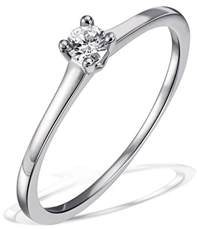 Goldmaid Damen-Ring Solitär Jana Solitär Ring Jana 0.10 ct. 585 Weißgold Diamant (0.10 ct) weiß Brillantschliff Gr. 54 (17.2) - Verlobungsring Diamantring