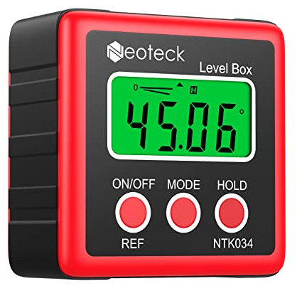 Neoteck Digital Angle Finder LCD Digital Angle Gauge Waterproof Protractor Inclinometer Bevel Box for Helicopter Bevel Angle of Miter Saw Automobile Test and Repair and ect (Red)