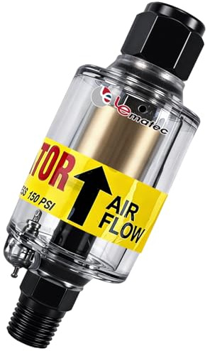 LE LEMATEC Air Dryer for Compressor - Inline Water Separator & Air Tool Oil, 1/4 NPT Moisture Separator for HVLP Spray Guns, Plasma Cutters, Pneumatic Tools, 2-150 PSI