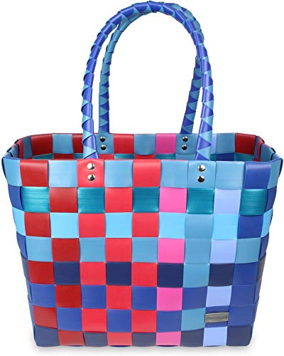 normani® Einkaufstasche Shopper geflochten aus Kunststoff - robuster Strandkorb Vintage Style 38cm x 25cm x 28cm Classic/Grande Einheitsgröße