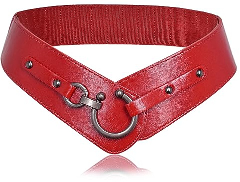 TeeYee Damen Ledergürtel Mode Runde Haken Design Breite Hüfrgürtel | Elastische Gürtel für Mädchen,Vintage Damen Gürtel