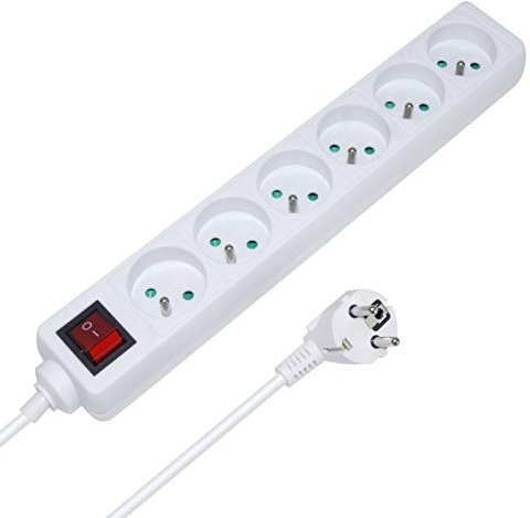 Waytex Multiprise électrique avec Interrupteur 6 Prises 1.50m Blanche CE 52117