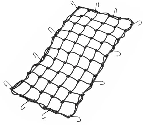 PowerTye 15in x 30in Extreme Duty Cargo Net with 5mm Premium Elastic - 3in x 3in Mesh and Rubber-Tipped Super Strong Metal Hooks - Black