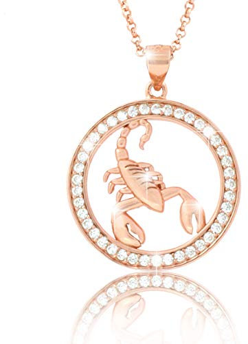 PAVELS Elegante Damen Halskette Sternzeichen SKORPION Kette Roségold plattiert glänzende Zirkoniain AAA Qualität aus der Kollektion ECLIPSE inkl. Schmuckbox und Echtheits-Zertifikat