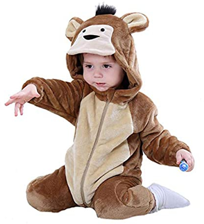 Doladola Babys Onesies med huva tecknat djur sparkdräkt baby myskläder nyfödd kläder overall(18-24 månader,apa)
