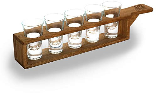 SPL woodcraft Schnapsglas-Set im einzigartigen stilvollen Eichenholz-Halter - größte 50 ml Gläser - Glaswaren und Schnapsständer - Profi- und Amateur-Barkeeper - Bar oder Heimpartys - Ukraine