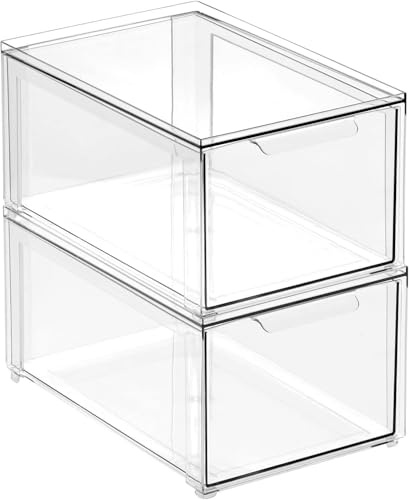 mDesign Kitchen Storage Drawer Box – Plastic Storage Box with Pull-Out Drawer – Pantry, Fridge and Cupboard Storage for Food and Snacks – Pack of 2 – Clear