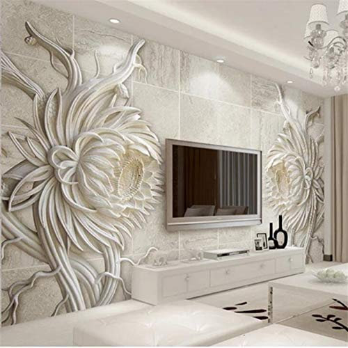 Custom Wallpaper 3D Photo Mural Embossed Sandstone Texture Stone Carved Sunflower 3D Television Background Wallpaper,400cm(W) x 280cm(H)