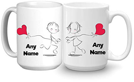 Mr and Mrs Gifts - Personalised Large 15oz Mugs Set of 2 Coffee Cups - Love Hearts Couples Gifts for Engagement Wedding Anniversary Valentines Birthday Christmas (Design: Heart Kites)