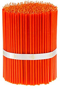 Danilovo Reine Bienenwachskerzen - Kegelkerzen Tropffrei, Rauchfrei, Lang, Dünn - Dekorative Kerzen für Kirchengebet, Dekoration oder Geburtstag - Honig-Duftkerzen 15x0,5 cm (Orange, 200 Stk.)
