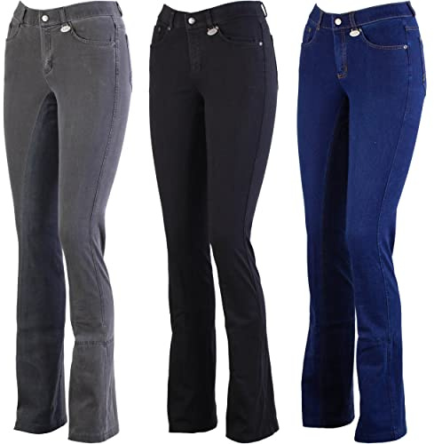 Lazura - Jodhpur Reithose Damen Dina | Denim Reitjeans mit Vollbesatz | atmungsaktive & elastische Vollbesatzreithose | Jeans-Reithose mit 5 Taschen | Reiterhose in Schwarz | Größe 46