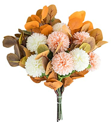 HAOSHICS Flores artificiales, ramo de hortensias falsas, ramo de hortensias sintéticas, flores de seda con hojas para bodas, fiestas, hogar, oficina, jarrón decorativo (naranja)