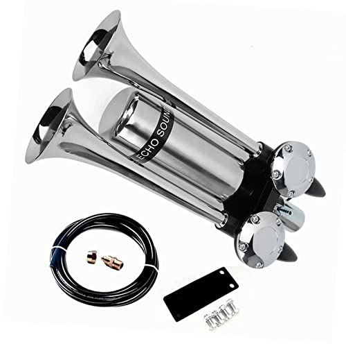 YIYIDA Autohupe Bootshupe 175DB Car Horn Schiffshupe Verlängern Sie den Ton Doppelrohrhupe Lufthupe Silber LKW Hupe Autolautsprecher Edelstahl Lufttank Geeignet für 24V 12V Boot Auto Yacht RV etc