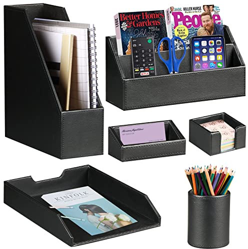 Schreibtisch-Zubehör und Arbeitsplatz-Organizer, PU-Leder, 6-teiliges Bürobedarf-Kombinationsset, Büro-Schreibtisch-Aufbewahrungsgerät, Selbstgebrauch und Freunde, Geschenke (schwarz)