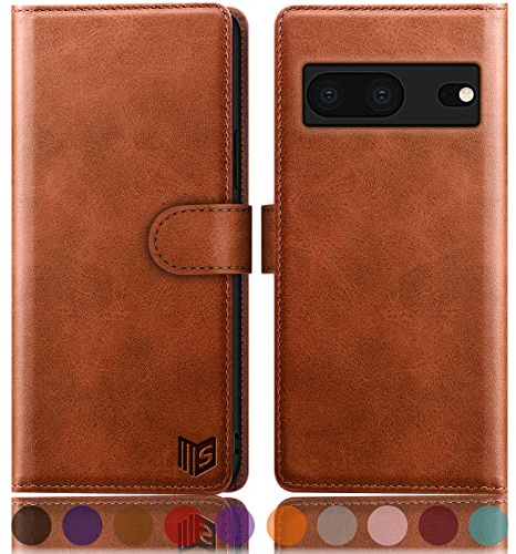 SUANPOT [RFID Schutz für Google Pixel 7 5G Hülle PU Leder Handyhülle Lederhülle Klapphülle Kartenfach Flip Cover für Pixel 7 Handy hülle Leather Wallet Phone Case (Hellbraun)