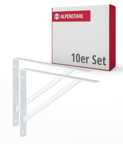 ALPENSTAHL Schwerlastwinkel [ATHENA] 10 Stück Regalwinkel I Tiefe 600 mm I Schwerlastkonsole Weiß I Wandhalterung Regal Tragkraft 300 kg I Winkel Metall massiv | Metallwinkel 90 grad