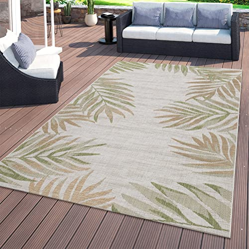 TT Home Alfombra Interior Exterior Beige Verde Balcón Terraza Palmeras Hojas Robusta, Tamaño:80x150 cm