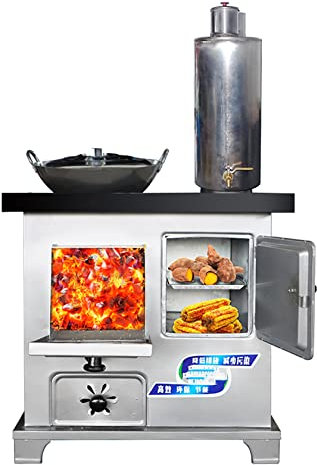 YYUINU Estufa de carbón de Hierro Fundido Multifuncional, Estufa de leña de Ahorro de energía, con Tanque de Agua Caliente de 16L y Horno de Gran Capacidad, Estufa de Cocina sin Humo,D