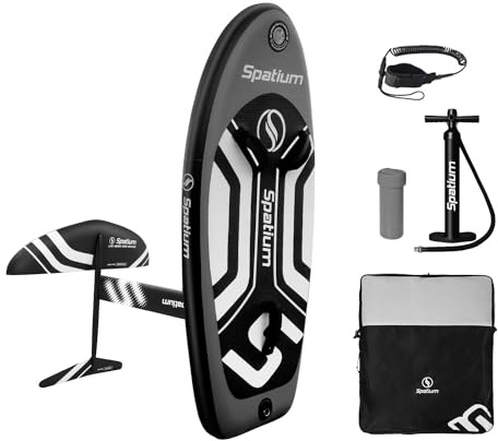 Spatium Hydrofoil-Brett zum Surfen mit Zubehör Pumpe, Rucksack, sichere Leine, Fix-Kit Wing Foil Board Surf 100L Hydrofoil-Surfbrett Dunkelgrau