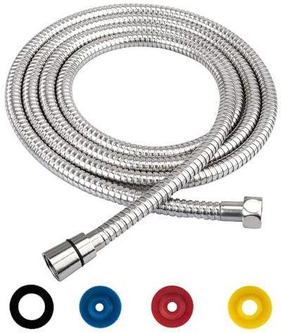 GEFIRE Duschschlauch, Edelstahl Brauseschlauch 2m, Verdrehschutz Flexibel, mit 4 Wassersparer Durchflussbegrenzer, Standard 1/2/'' Anschluss, Druckbeständig, Hitzebeständig, Silber