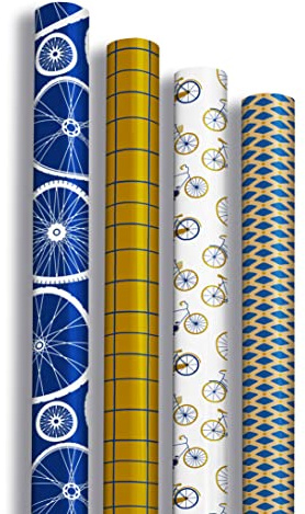 Clairefontaine 214001AMZC - Karton mit 12 Rollen Geschenkpapier Alliance 60g, 2x0,70m, Kraftpapier, Fahrrad sortiert, 12 Rollen