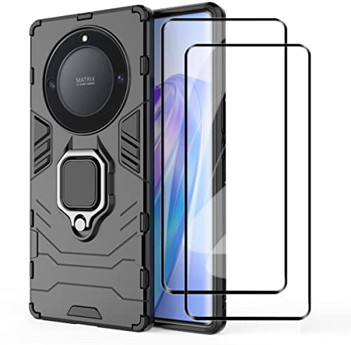 Dedux Funda + Protector de Pantalla [2 Piezas] para Honor Magic 5 Lite 5G (Magic5 Lite) / X9a, Caída Militar [Funciona con El Montaje De Coche Magnético] PC Duro TPU Case Carcasa. Negro