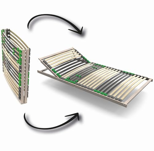 FlexStar 7-Zonen Lattenrost 80x200 cm – Kopfteil verstellbar Klappbar fertig montiert 28 Birke Federleisten Buche - Bis 140 kg - Für alle Matratzen - Bettrost - Stabil - Made in Europe - Vormontiert