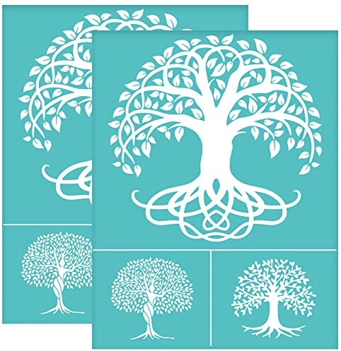 OLYCRAFT 2pcs 8.6x11 inch Tree of Life Silk Screen Printing Stencils Self-Adhesive Silk Screen Stencils Tree Screen Printing Stencils Reusable Mesh Transfers for Painting on Wood T-Shirts Bags