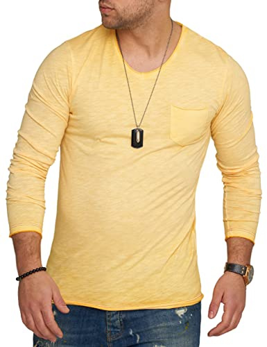 behype. Herren Langarm Shirt mit Brusttasche Longsleeve Langarmshirt T-Shirt V-Neck 3448