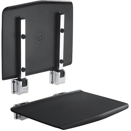 Duschklappsitz Klappsitz,Edelstahl Duschklappsitz Schwarz Duschstuhl,Klappbar Hocker Duschstuhl,350x338x70mm-Klappbarer Duschsitz,Klappstuhl für das Bad