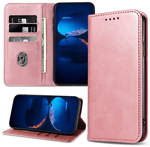 DENDICO Case for Honor 90 Lite, Classic PU Leather Magnetic Wallet Case, Flip Folio Protective Phone Cover Compatible with Honor 90 Lite, Rose Gold