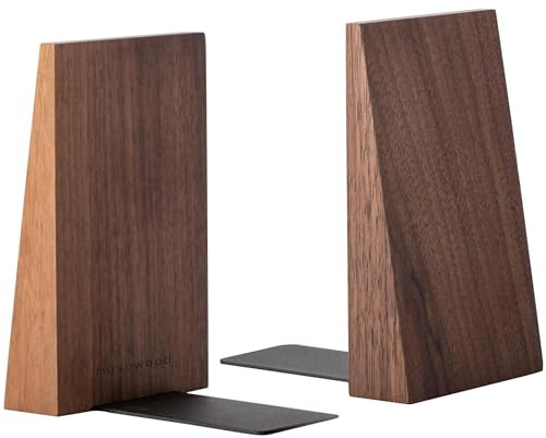 Muso Wood Holz Buchstütze aus Walnussholz | Handgefertigte Buchstützen Dekorative Bücherstütze für Regal, 1 Paar
