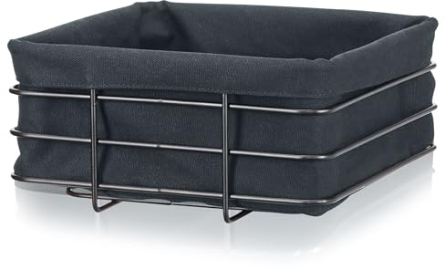 KHG Brotkorb aus Metall mit Stoffeinsatz in grau, eckig 21,5x23 cm, Brötchenkorb aus Edelstahl, Stoffeinlage herausnehmbar & waschbar, moderner Frühstückskorb, als Obstkorb verwendbar