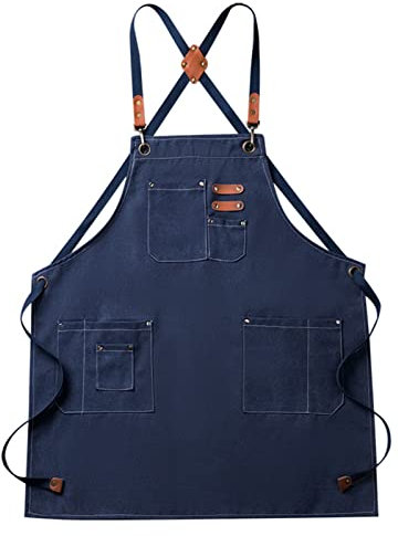 Arbeitsschürze mit Taschen, Canvas-Schürze for Männer, robuste Arbeitsschürze mit Taschen, wasserdichte, verschleißfeste Werkzeugschürze for den Garten (Farbe: Blau, Größe: X-Large) ( Color : Blue , S