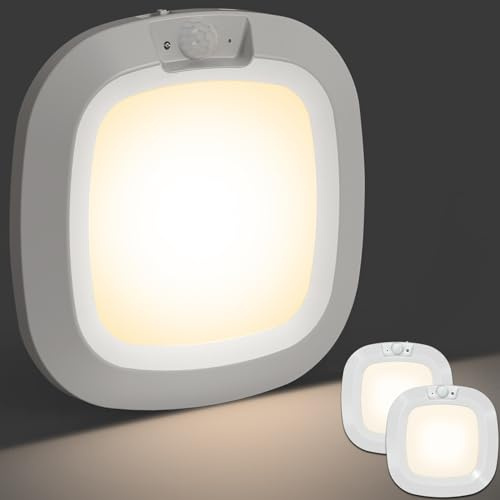 Bemexred Wiederaufladbar LED Batteriebetriebene Deckenleuchte mit Bewegungsmelder Innen, 230LM 3000K Bewegungsmelder Lampen Batterie Nachtlicht für Schrank Flur Kellerschrank Treppe, Warmweiß [2Stück]