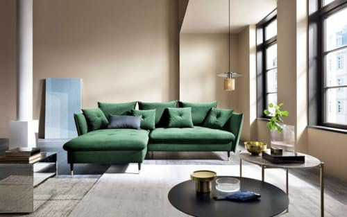 Luxusbetten24 Designer Sofa Louise mit Stauraum und Schlaffunktion | Bezug: Samt | Farbe: Grün | Stellvariante: Links