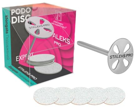 STALEKS PRO Base pododisco M 20 mm con 5 ricariche grana 180. Acciaio inossidabile. Disco pedicure. Canna lunga.