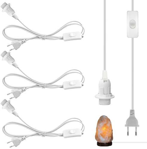 4-pack kablar E14 lamputtag med strömbrytare och EU-kontakt, lampsockel E14 med 3,5 m kabel, skruvbrytare, uttagsadapter lampstativ för kök, kontor, vardagsrum, barnrum (vit)