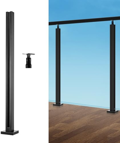 VEVOR Abrazadera de Vidrio, Soporte de Barandilla de Vidrio de 910 x 105 x 105 mm para Vidrio Templado de 10-12 mm de Espesor, Acero Inoxidable 304, para Balcón, Jardín, Cubierta, Escalera, Negro
